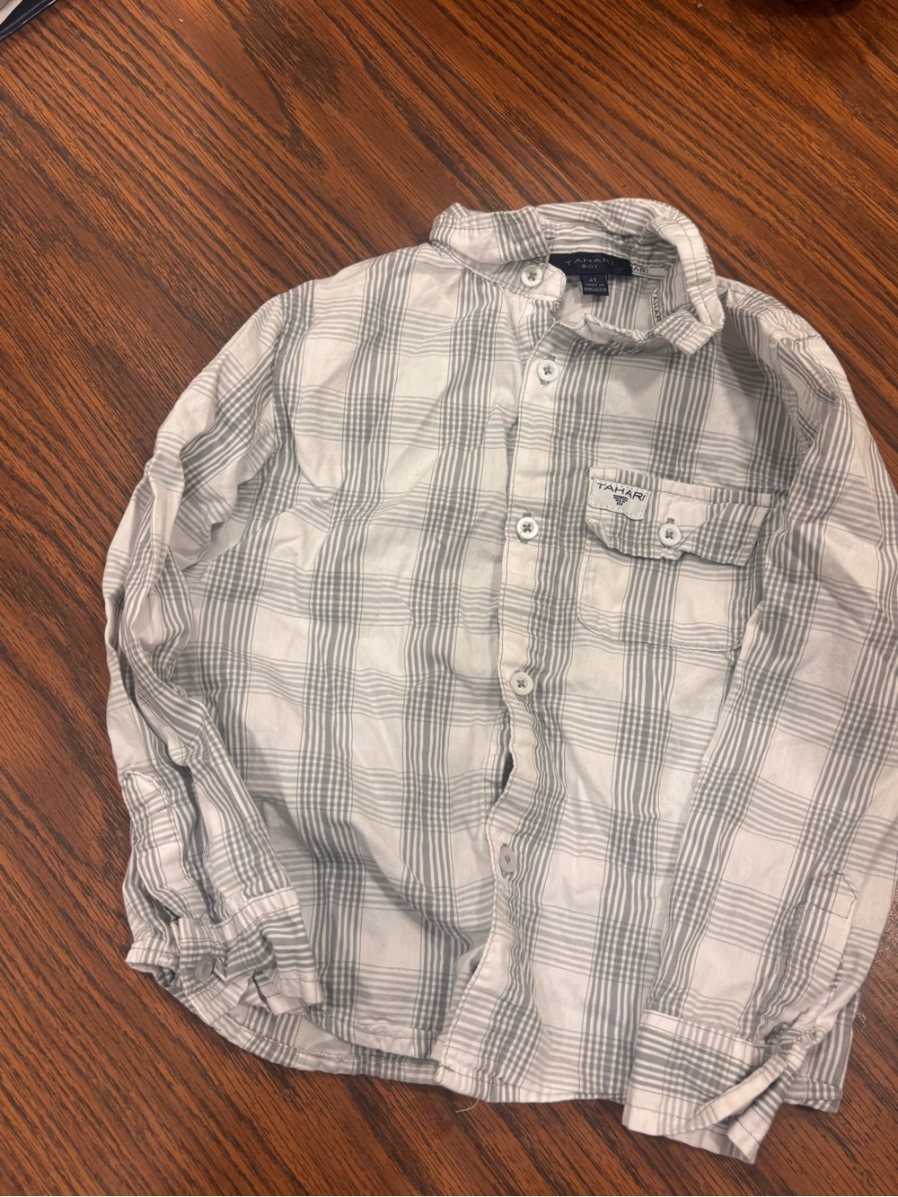 Tahari Gray Plaid Button-Down Shirt